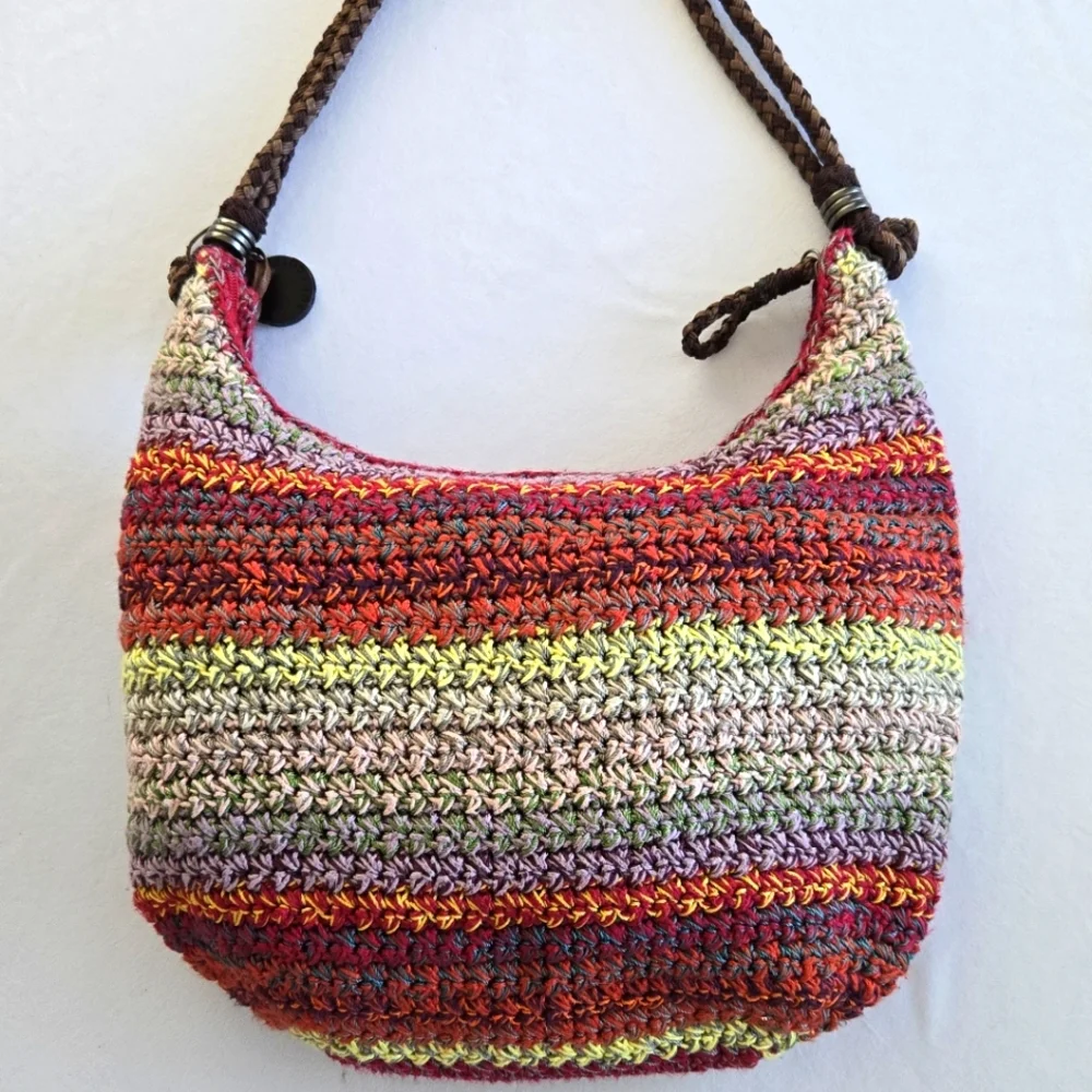 The Sak Sakroots Happy & Free Multi Colored Crocheted Hobo Shoulder Handbag